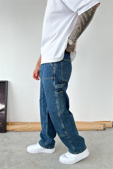 Eskitme Mavi Patch Tasarım Detaylı Ekstra Bol Baggy Pantolon