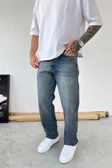 Eskitme Mavi Soft Degrade Baggy Pantolon