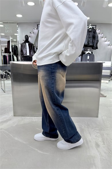 Eskitme Mavi Soft Degrade Premium Süper Baggy Pantolon