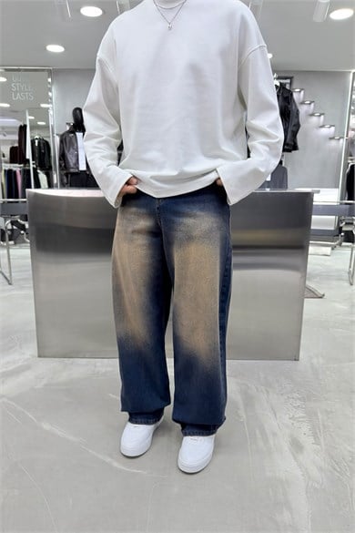 Eskitme Mavi Soft Degrade Premium Süper Baggy Pantolon