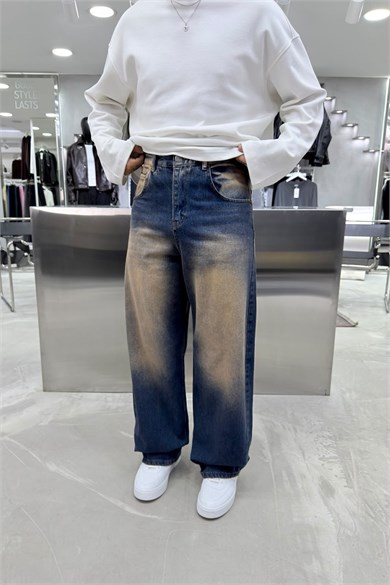 Eskitme Mavi Soft Degrade Premium Süper Baggy Pantolon