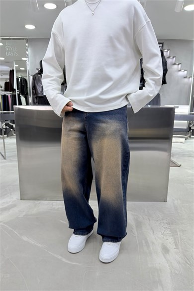 Eskitme Mavi Soft Degrade Premium Süper Baggy Pantolon