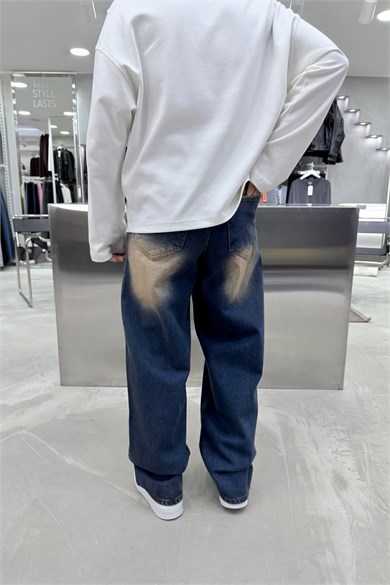 Eskitme Mavi Soft Degrade Premium Süper Baggy Pantolon