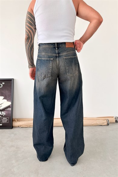 Eskitme Mavi Soft Degrade Süper Baggy Fit Pantolon