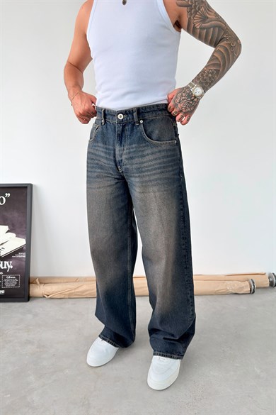 Eskitme Mavi Soft Degrade Süper Baggy Fit Pantolon