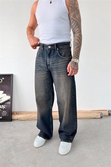 Eskitme Mavi Soft Degrade Süper Baggy Fit Pantolon