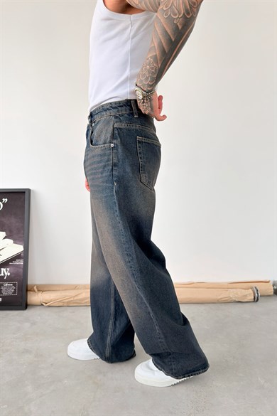 Eskitme Mavi Soft Degrade Süper Baggy Fit Pantolon