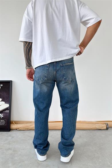Eskitme Mavi Soft Degrade Yırtıklı Baggy Pantolon