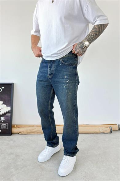 Eskitme Mavi Splash Baggy Pantolon