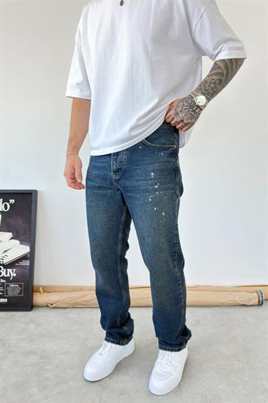 Eskitme Mavi Splash Baggy Pantolon