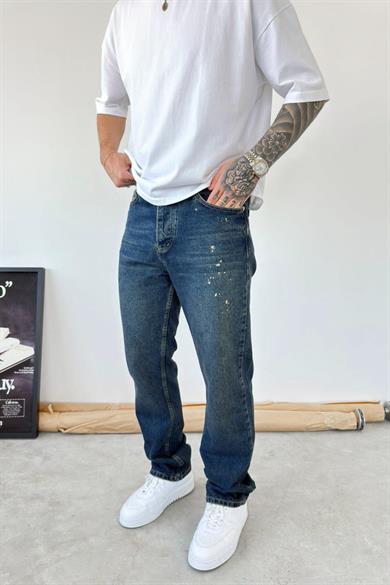 Eskitme Mavi Splash Baggy Pantolon