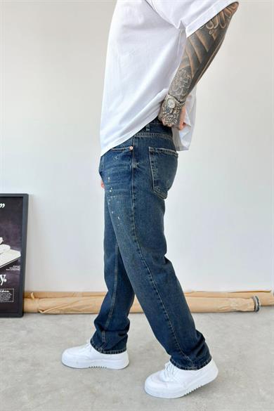 Eskitme Mavi Splash Baggy Pantolon