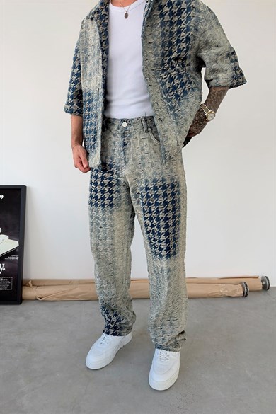 Eskitme Mavi Storm Wash Baggy Fit Pantolon
