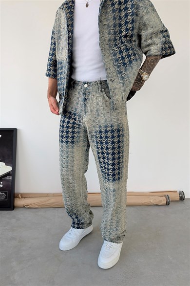 Eskitme Mavi Storm Wash Baggy Fit Pantolon