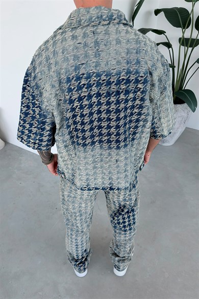 Eskitme Mavi Storm Wash Boxy Fit Kot Ceket