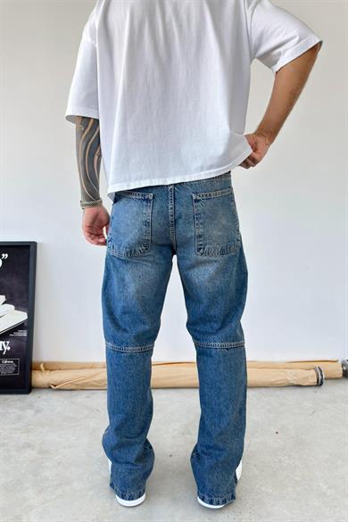 Eskitme Mavi Tasarım Paça Fermuar Detay Baggy Pantolon