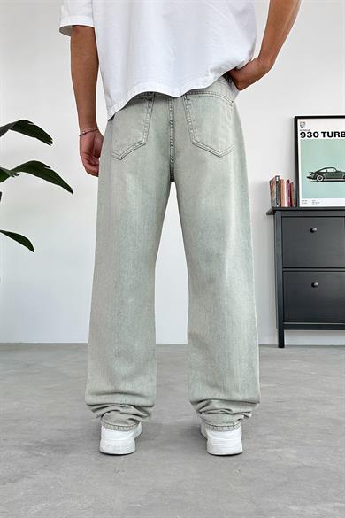 Eskitme Mavi Tasarım Şerit Detay Baggy Pantolon