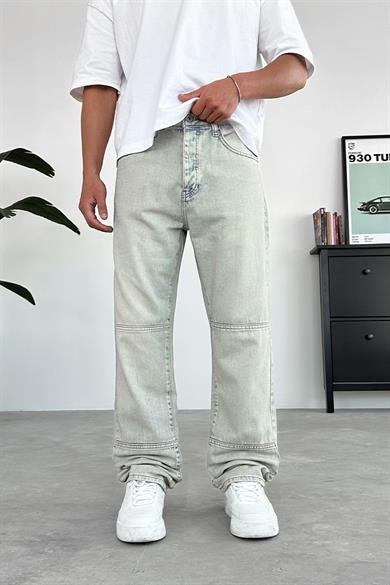 Eskitme Mavi Tasarım Şerit Detay Baggy Pantolon