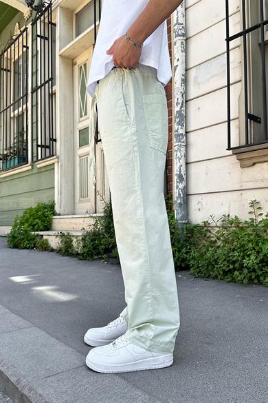 Fıstık Yeşili Beli Lastikli Basic 4D GD Baggy Pantolon