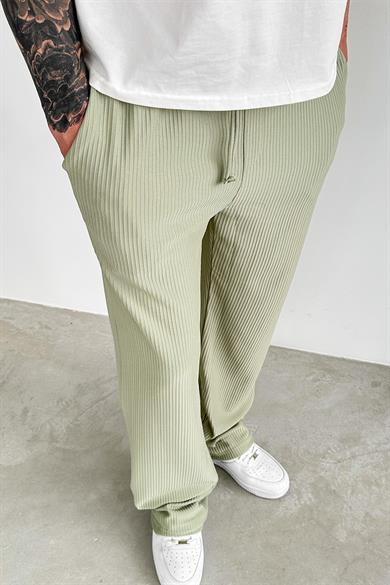 Fıstık Yeşili Beli Lastikli Fitilli Baggy Pantolon