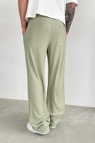 Fıstık Yeşili Beli Lastikli Fitilli Baggy Pantolon
