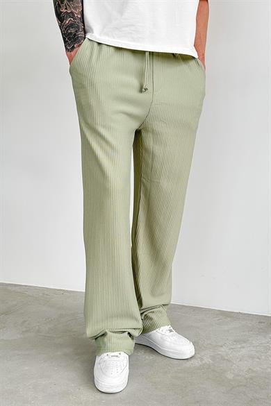 Fıstık Yeşili Beli Lastikli Fitilli Baggy Pantolon