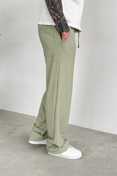 Fıstık Yeşili Beli Lastikli Fitilli Baggy Pantolon