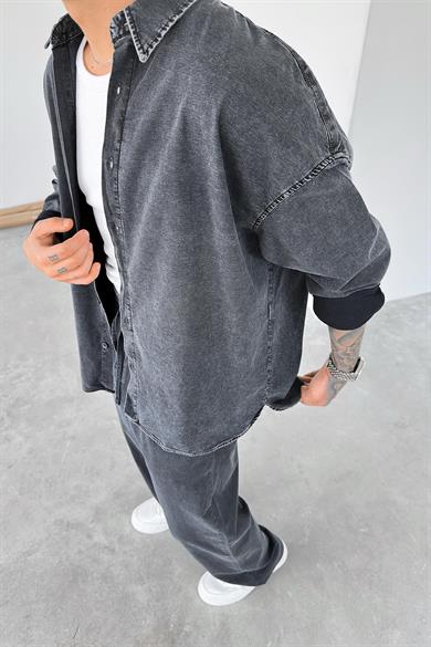 Füme Acid Wash Oversize Gömlek
