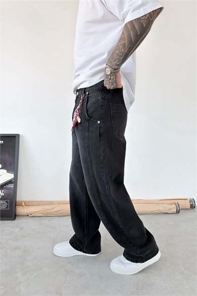 Füme Aksesuar Detaylı Çımalı Baggy Pantolon