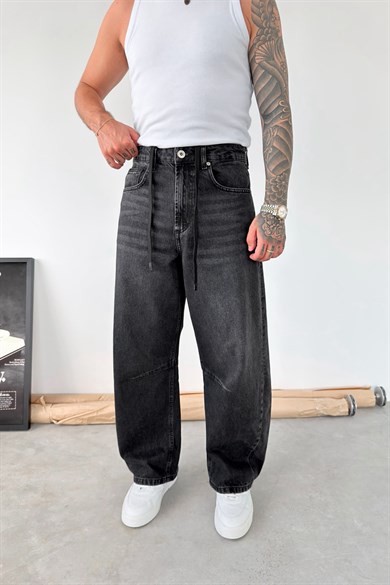 Füme Beli İpli Süper Baggy Fit Pantolon