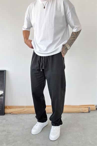 Füme Beli Lastikli Baggy Pantolon