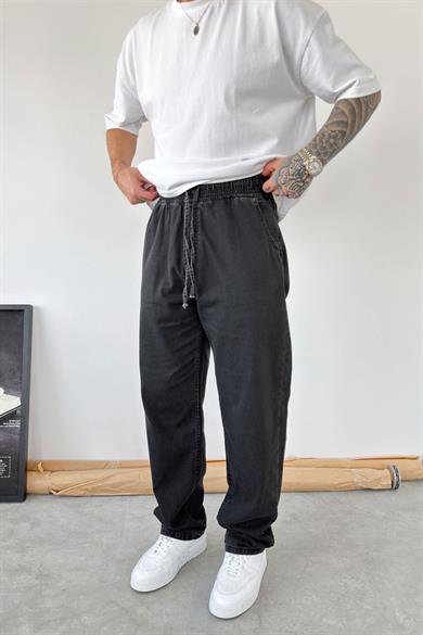 Füme Beli Lastikli Baggy Pantolon