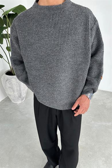 Füme Bisiklet Yaka Oversize Triko Kazak