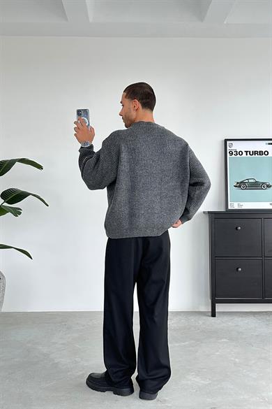 Füme Bisiklet Yaka Oversize Triko Kazak