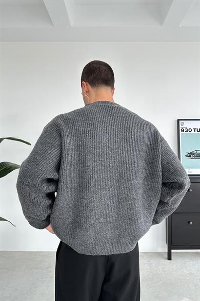 Füme Bisiklet Yaka Oversize Triko Kazak