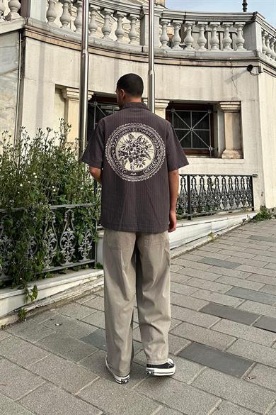 Füme Çizgili Droit CH Oversize Gömlek