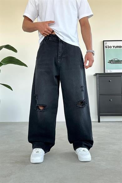 Füme Dizi Yırtık Ekstra Bol Baggy Pantolon