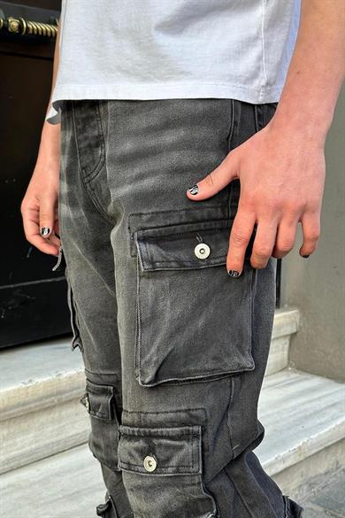 Füme Dokulu  Full Cepli Kargo B1 GD Baggy Pantolon