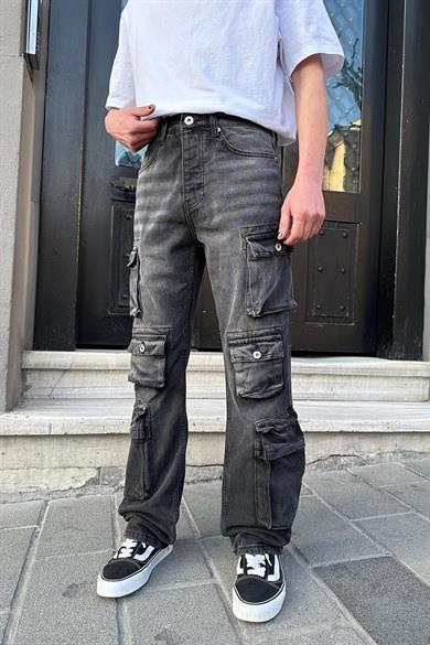 Füme Dokulu  Full Cepli Kargo B1 GD Baggy Pantolon
