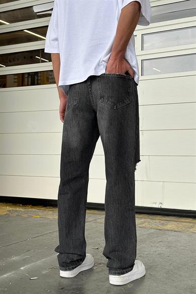 Füme Dokulu  Tek Dizi Yırtık Detaylı 001 GD Baggy Pantolon