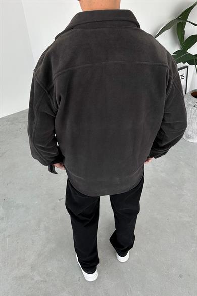 Füme G Nakışlı Oversize Polar Gömlek