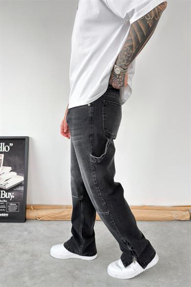 Füme Paça Fermuar Detay Baggy Pantolon