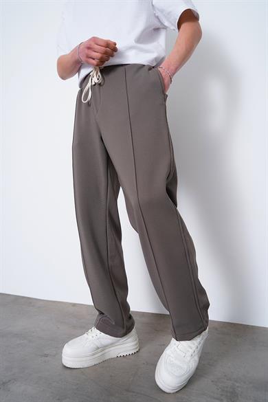 Füme Pileli Beli Lastikli Likralı 001 CH Relaxed Pantolon