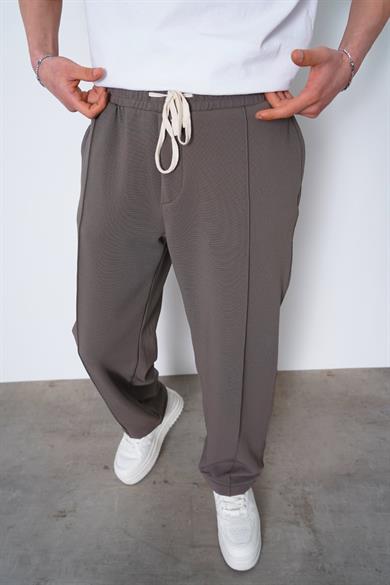 Füme Pileli Beli Lastikli Likralı 001 CH Relaxed Pantolon