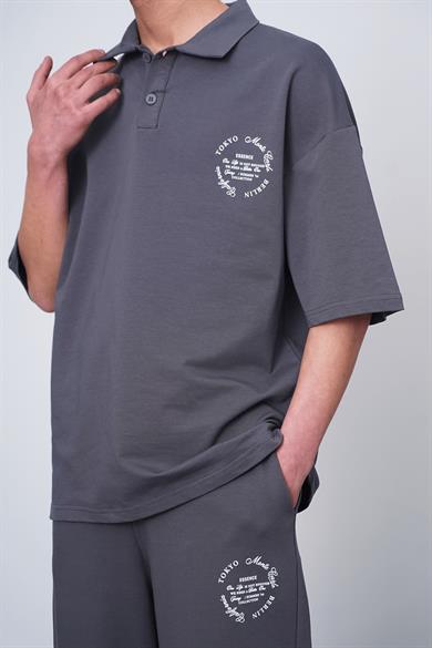 Füme Siyah Tokyo EE Oversize Polo Yaka