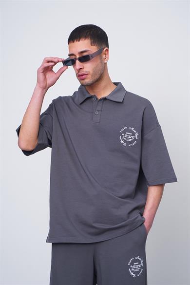 Füme Siyah Tokyo EE Oversize Polo Yaka