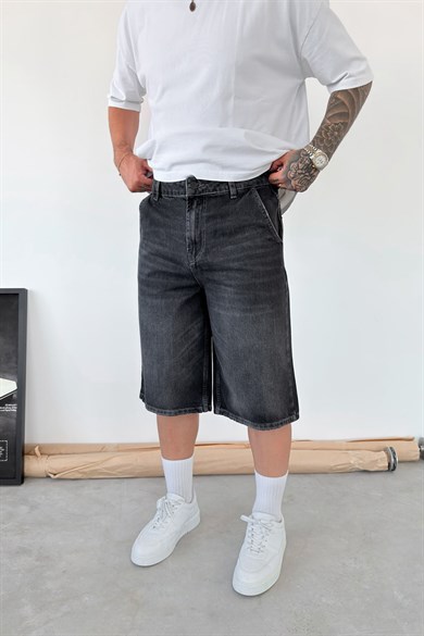 Füme Skater Fit Yıkamalı Bermuda Kot Şort