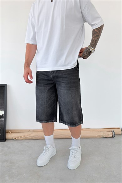 Füme Skater Fit Yıkamalı Bermuda Kot Şort