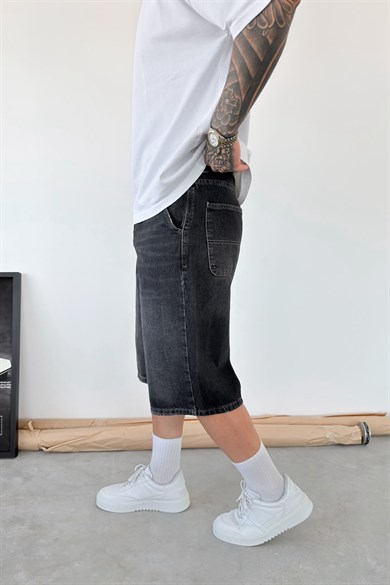 Füme Skater Fit Yıkamalı Bermuda Kot Şort