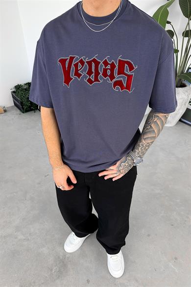 Füme Vegas Taş İşlemeli Oversize Tişört